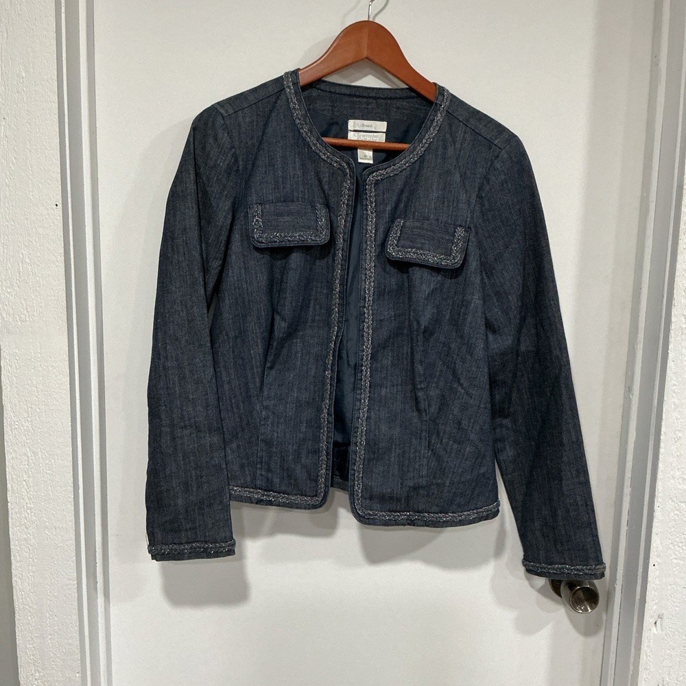 Christopher Banks Denim Blue Jean Jacket, Stretch, Open Front, Small, Capsule